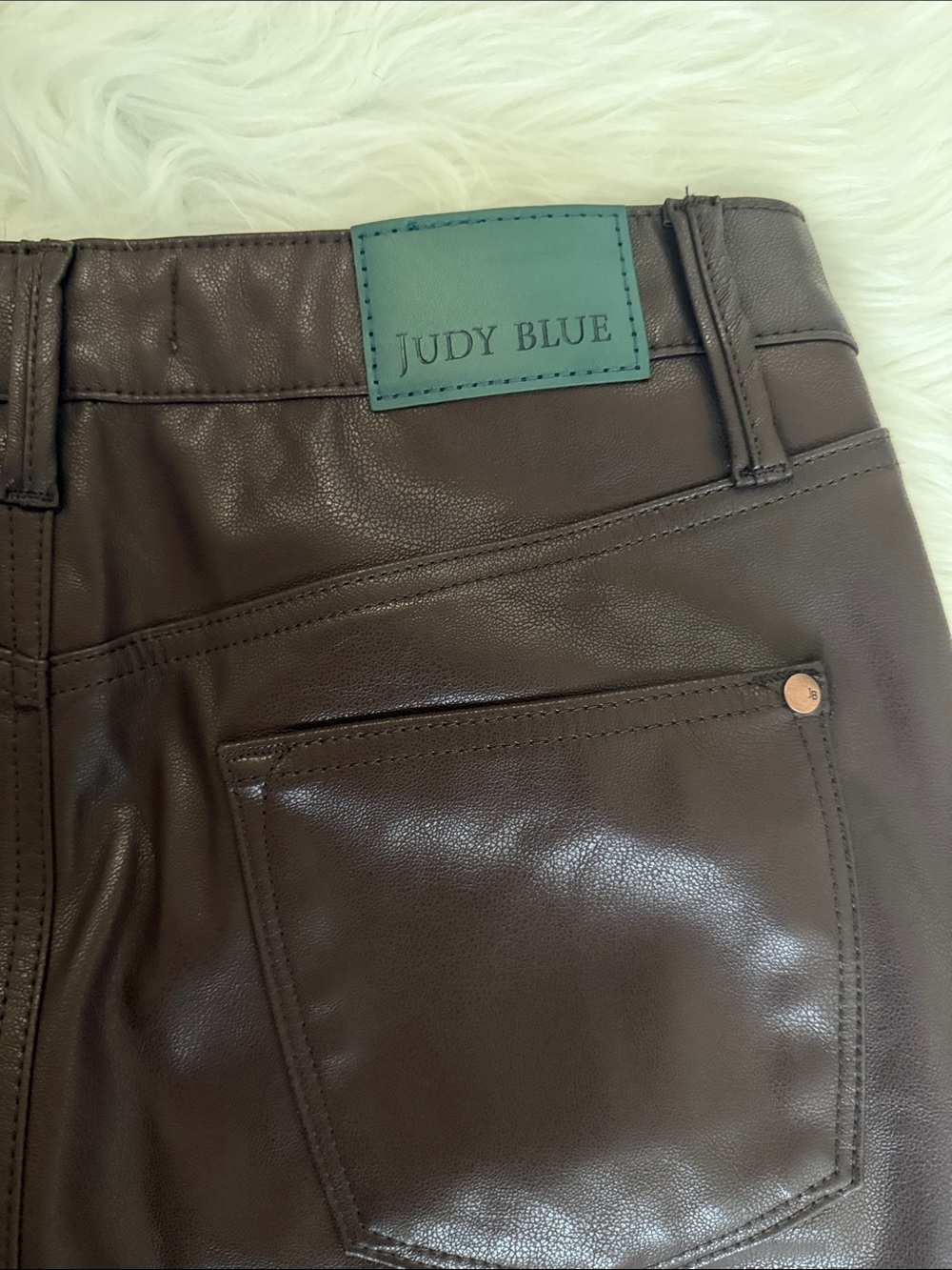 Judy Blue Brown Faux Leather Wide Leg Pants Size 9/29 High Rise Vegan Leather - Picture 4 of 13